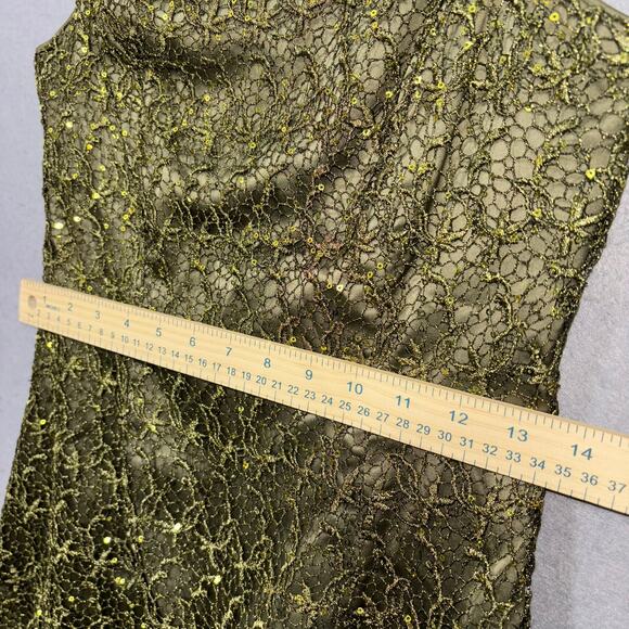 Adrianna Papell One Shoulder Dress Olive Green Lace Sequin Formal Gown Size 2 - Picture 7 of 9